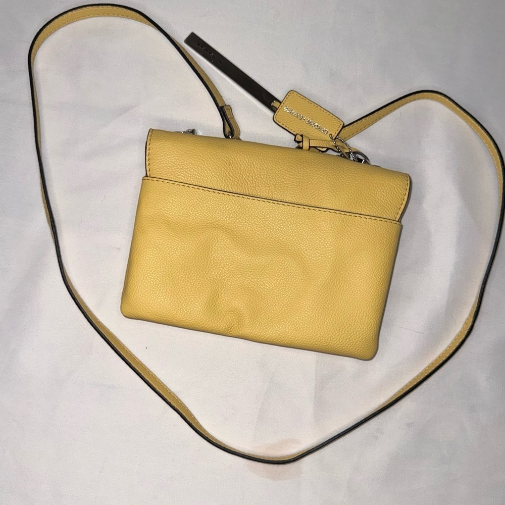 T Tahari Yellow Genuine Leather Crossbody Bag NWOT Flap Silver Hardware - Picture 2 of 7